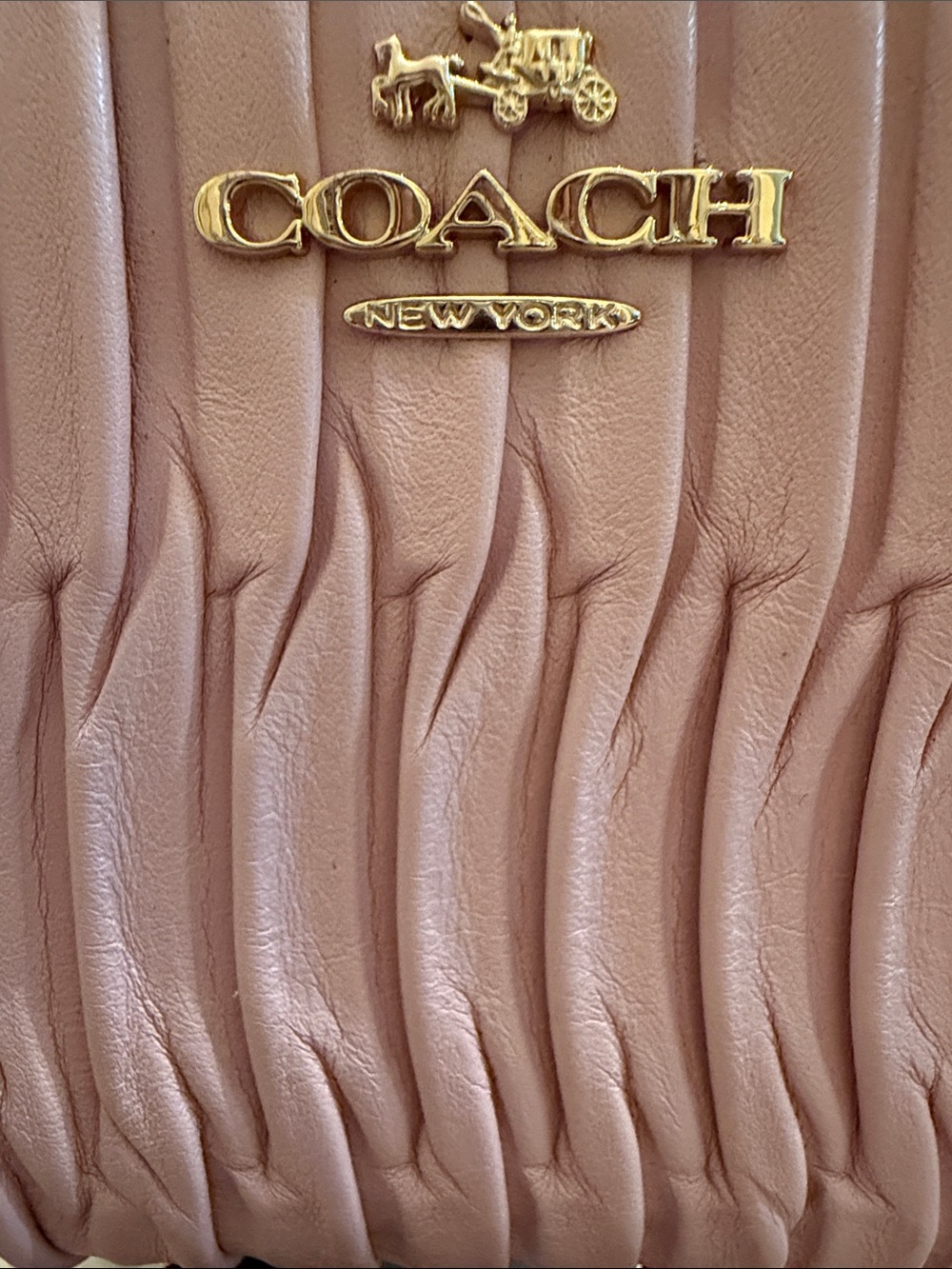 Coach Madison Pink Ruched Leather Zip Around Wallet with Gold Logo EUC - Picture 2 of 16